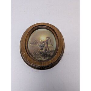 Vintage Wood Framed Art Water Pump 6" by 7"